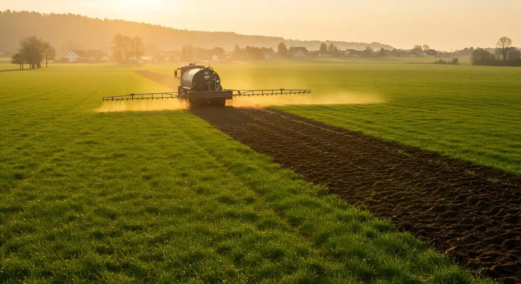 Tractor spraying soil amendments