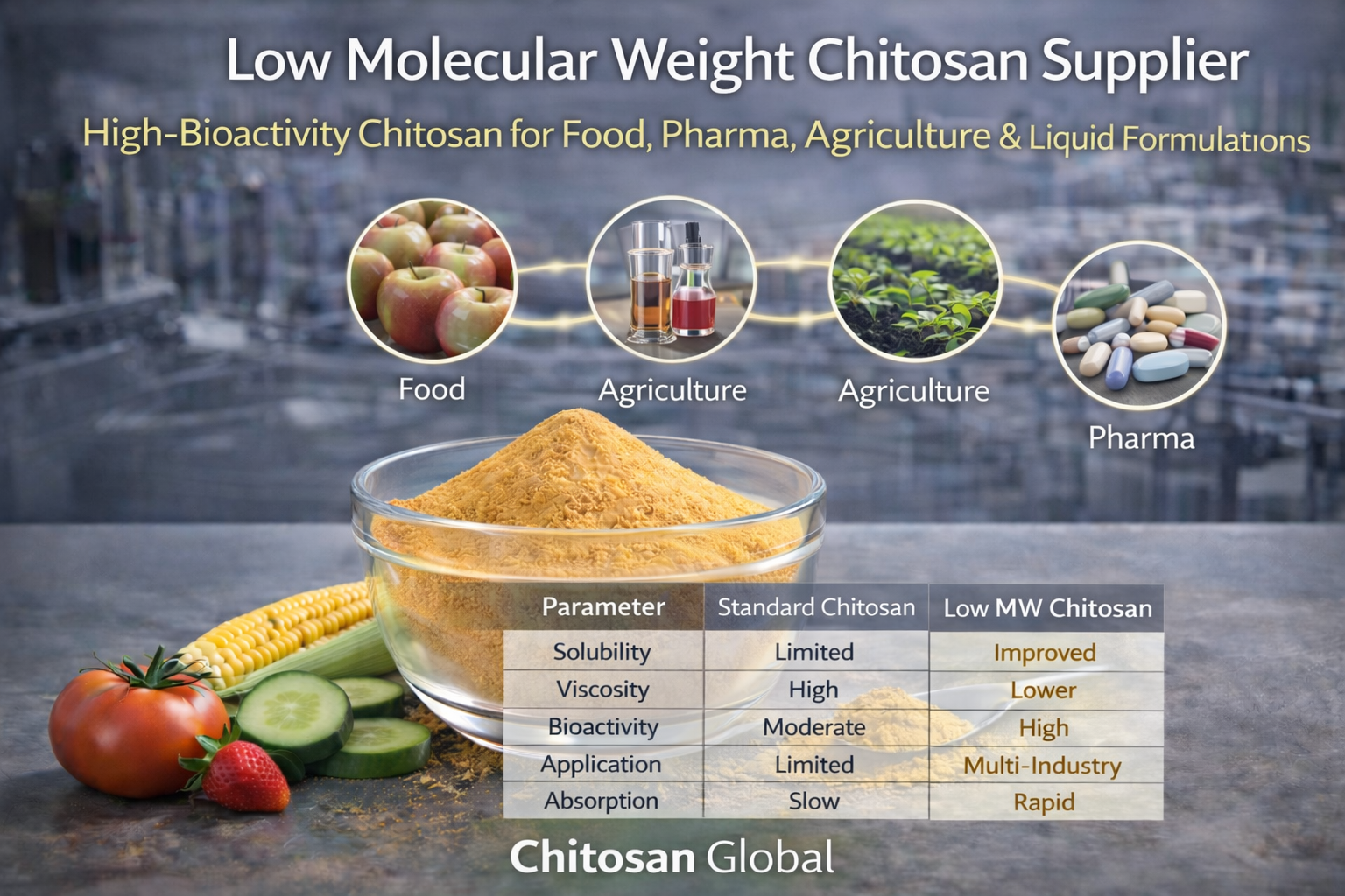 Low Molecular Weight Chitosan Supplier | Bulk LMW Chitosan for Food, Pharma, Agriculture & Liquid Formulations